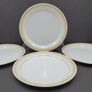 Corelle Almond Dinner Plates Tan Beige Yellow Bands Rimmed Plates